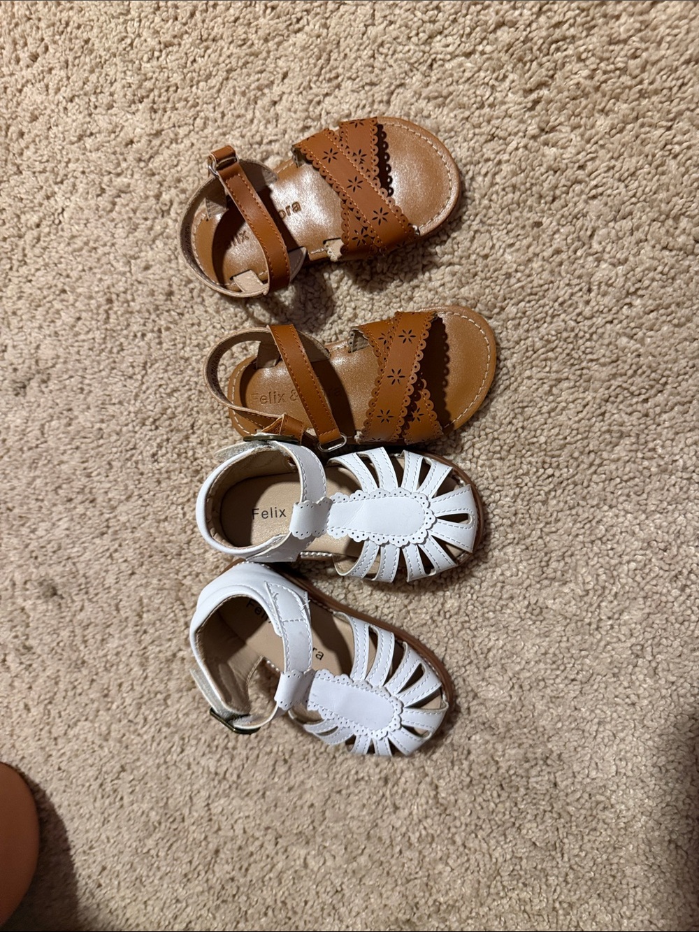 Felix and Flora baby girl Sandals — Brown and White Summer Strappy Sandals